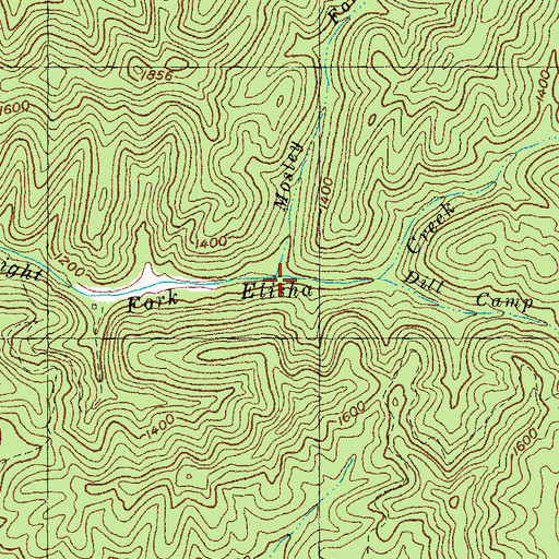 Topographic Map of Mosley Fork, KY