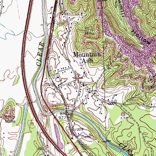 Topographic Map of Mountain Ash, KY
