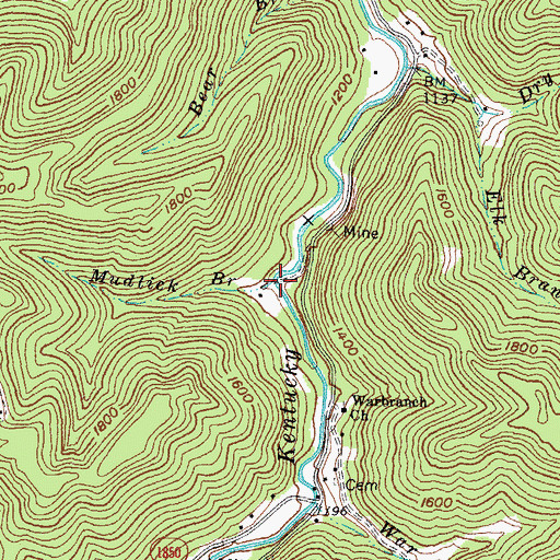 Topographic Map of Mudlick Branch, KY