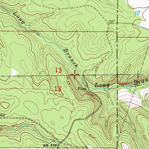 Topographic Map of Long Branch, AR