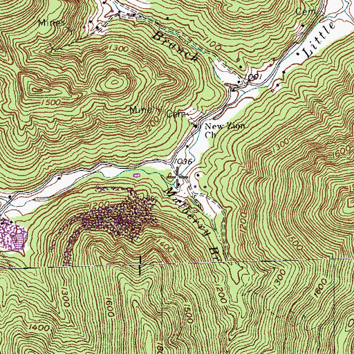 Topographic Map of Mulberry Branch, KY