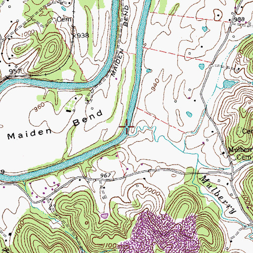 Topographic Map of Mulberry Creek, KY