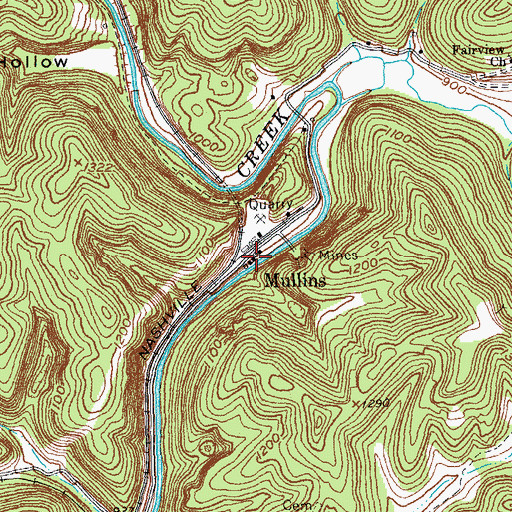 Topographic Map of Mullins, KY