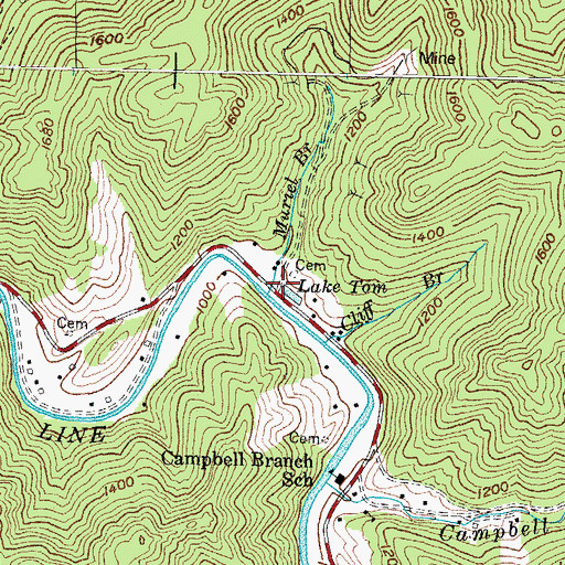 Topographic Map of Muriel Branch, KY