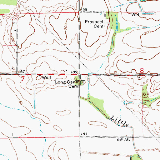 Topographic Map of Long Cane Cemetery, AR