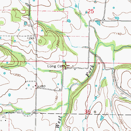 Topographic Map of Long Cemetery, AR