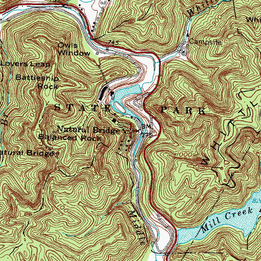 Topographic Map of Natural Bridge, KY