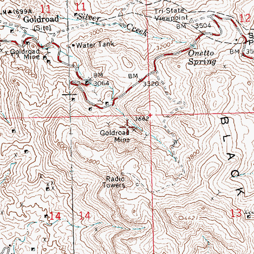 Topographic Map of Goldroad Mine, AZ