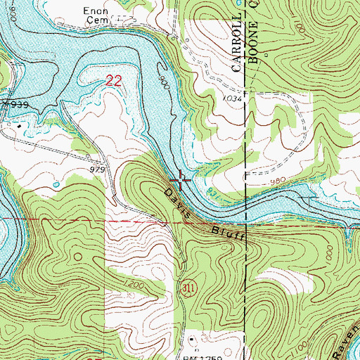 Topographic Map of Long Creek, AR