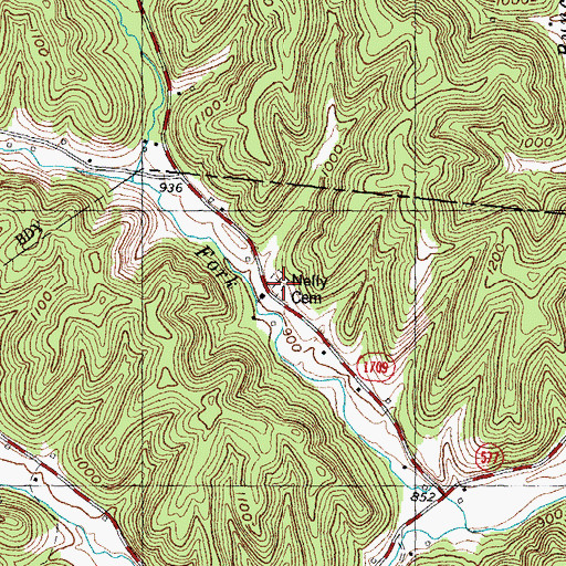 Topographic Map of Nelly Cemetery, KY