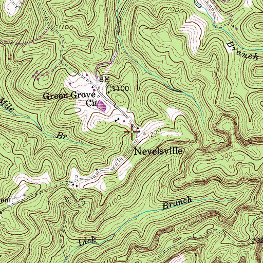 Topographic Map of Nevelsville, KY