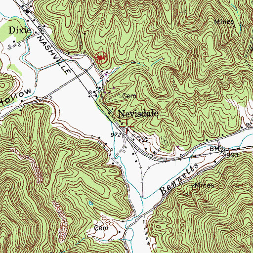 Topographic Map of Nevisdale, KY