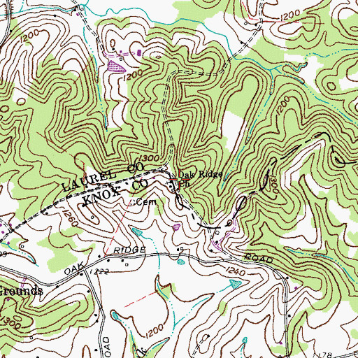 Topographic Map of Oak Ridge Church, KY