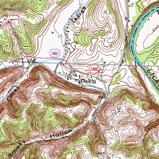 Topographic Map of Oakla, KY