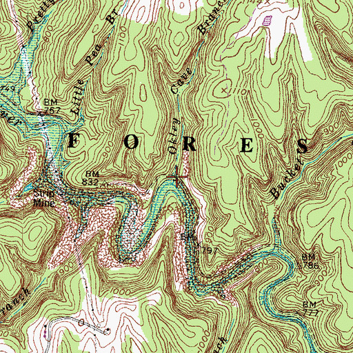 Topographic Map of Okley Cave Branch, KY