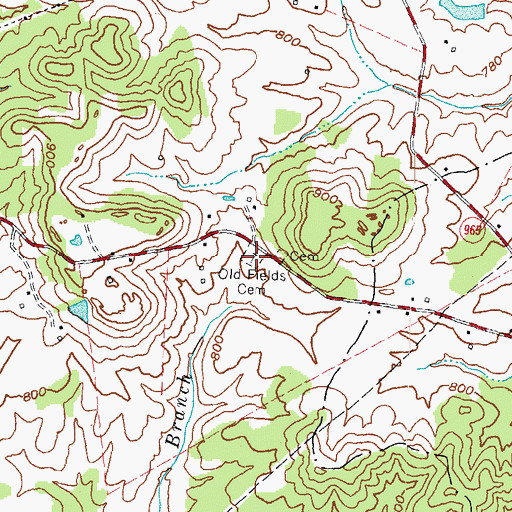 Topographic Map of Old Fields Cemetery, KY