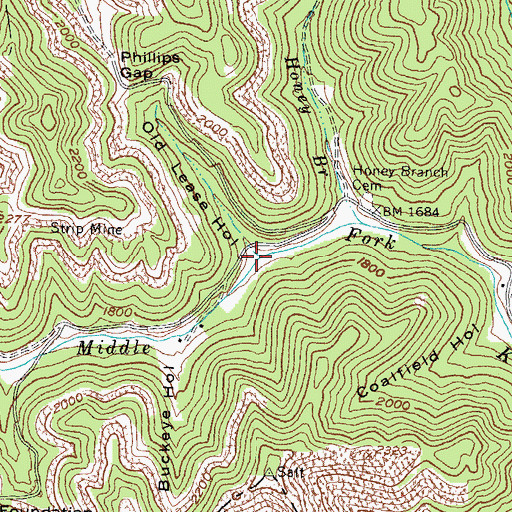 Topographic Map of Old Lease Hollow, KY