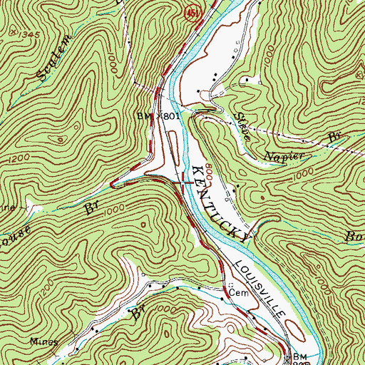 Topographic Map of Oldhouse Branch, KY