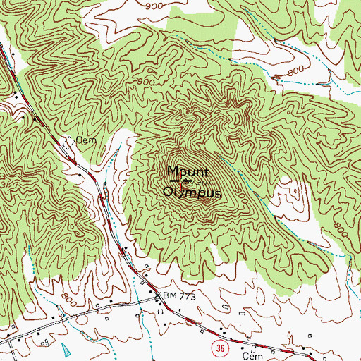 Topographic Map of Mount Olympus, KY