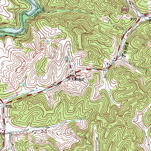 Topographic Map of Omer, KY