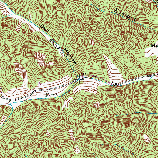 Topographic Map of Owl Hollow, KY