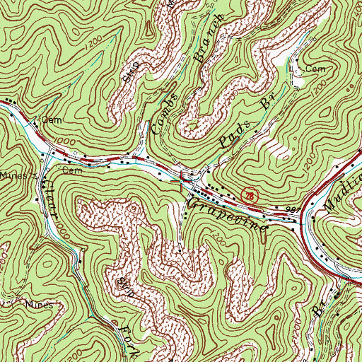 Topographic Map of Pads Branch, KY