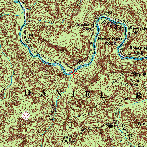 Topographic Map of Parched Corn Creek, KY