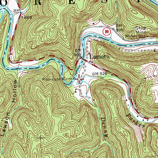Topographic Map of Parker Branch, KY