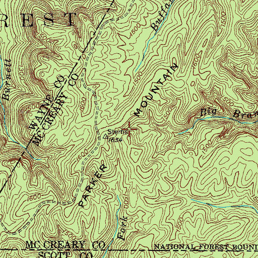 Topographic Map of Parker Mountain, KY