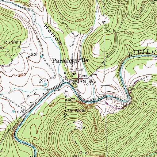 Topographic Map of Parmleysville, KY