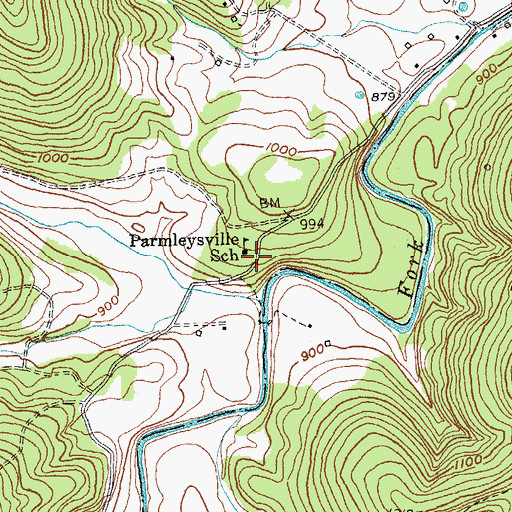 Topographic Map of Parmleysville School, KY