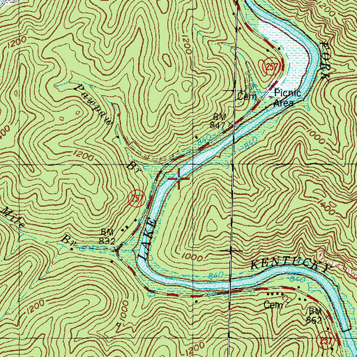 Topographic Map of Pawpaw Branch, KY