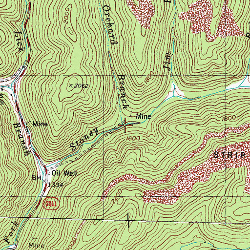 Topographic Map of Peach Orchard Branch, KY