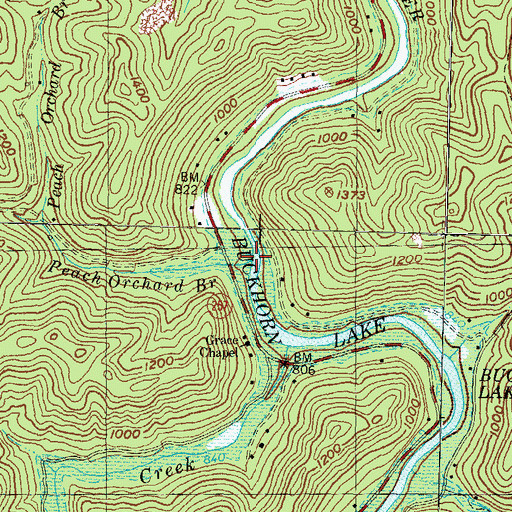 Topographic Map of Peach Orchard Branch, KY