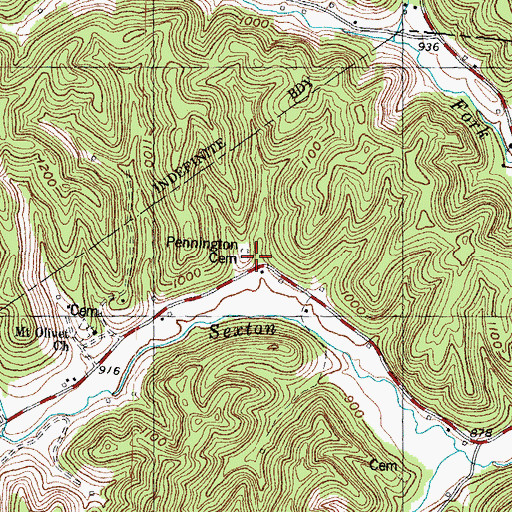 Topographic Map of Pennington Cemetery, KY