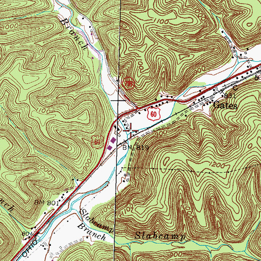 Topographic Map of Perry Branch, KY