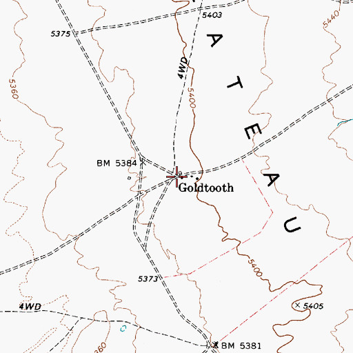 Topographic Map of Goldtooth, AZ