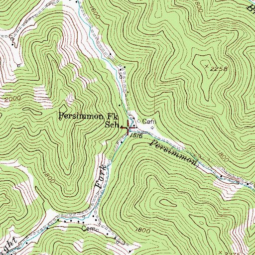 Topographic Map of Persimmon Fork School, KY