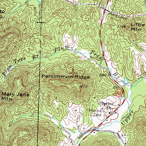 Topographic Map of Persimmon Ridge, KY