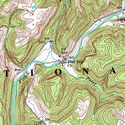 Topographic Map of Peter Cave Branch, KY