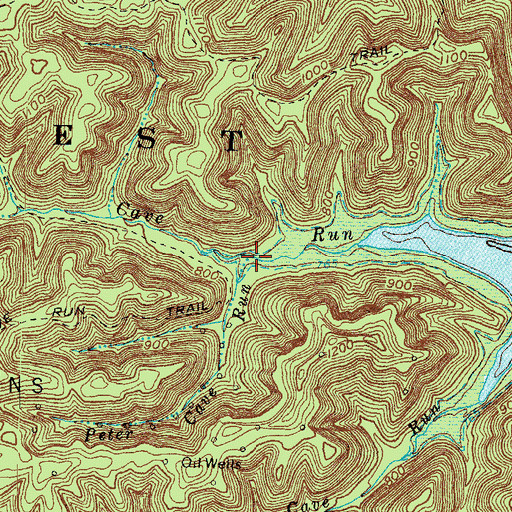 Topographic Map of Peter Cave Run, KY