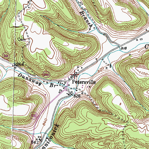 Topographic Map of Petersville, KY