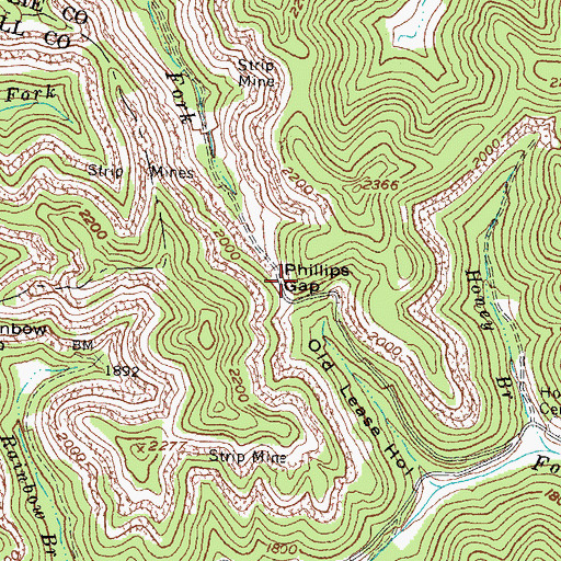 Topographic Map of Phillips Gap, KY
