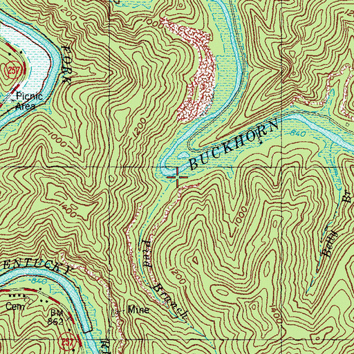 Topographic Map of Pied Branch, KY