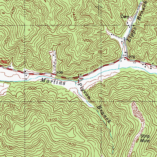 Topographic Map of Pigeon Branch, KY