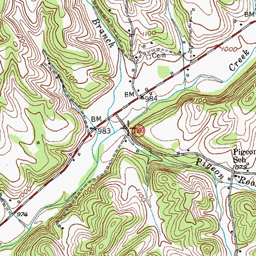 Topographic Map of Pigeon Roost Branch, KY