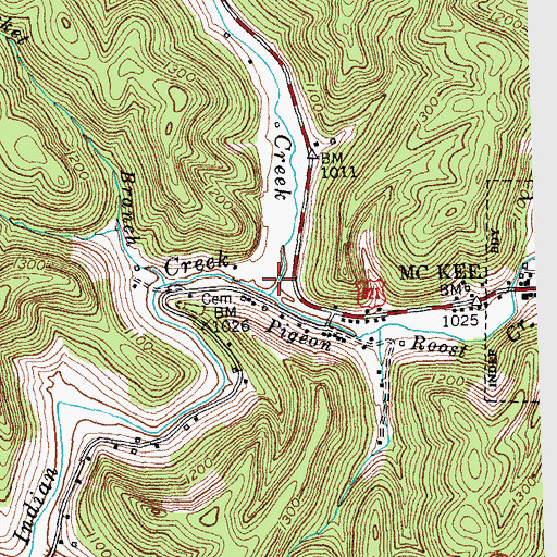 Topographic Map of Pigeon Roost Creek, KY