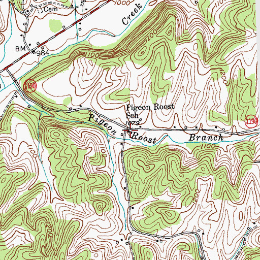 Topographic Map of Pigeon Roost School, KY