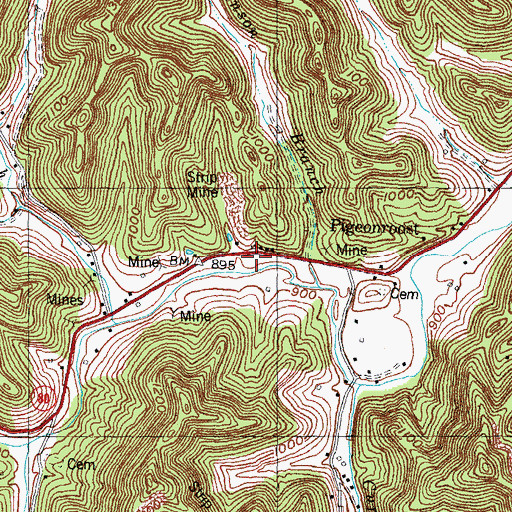 Topographic Map of Pigeonroost, KY