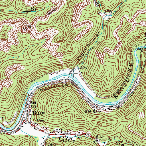 Topographic Map of Pigeonroost Branch, KY